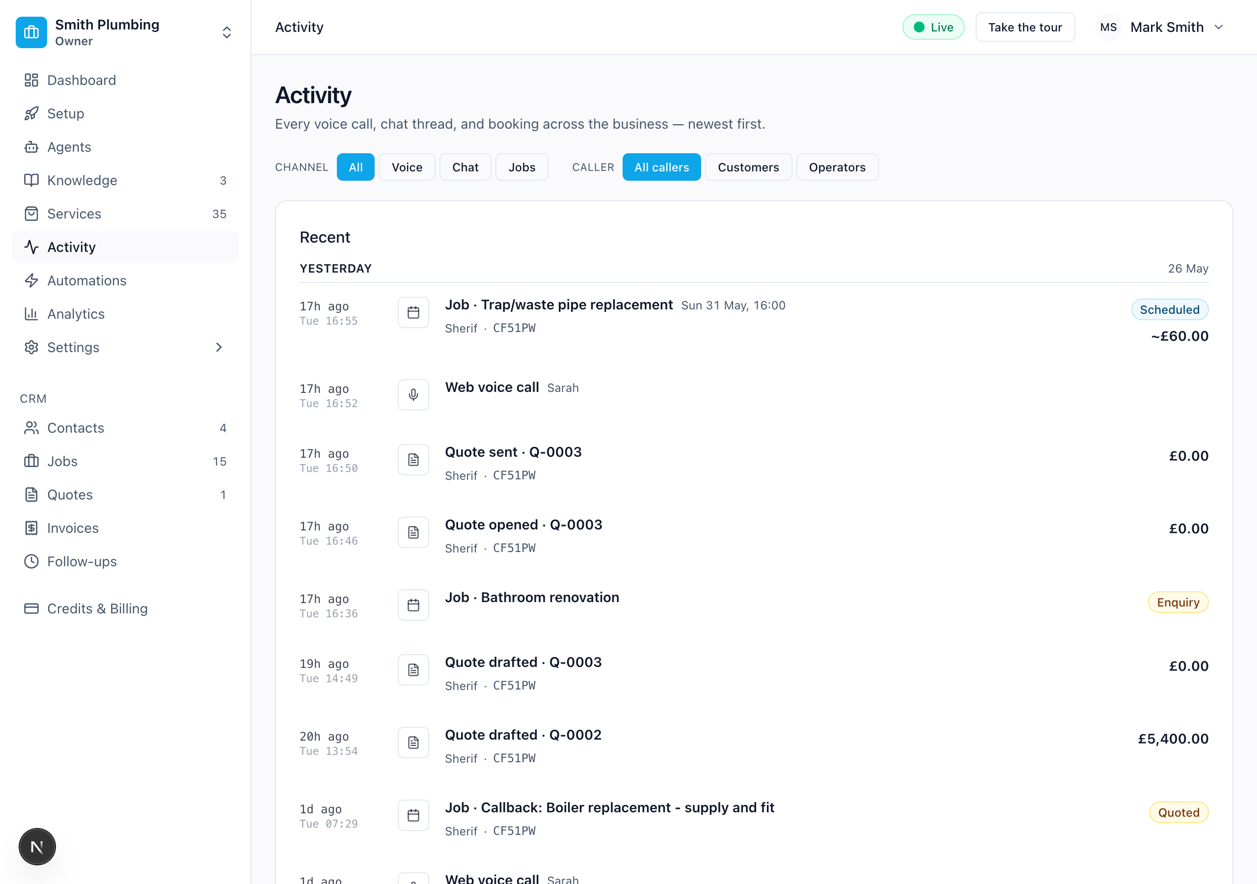 Activity feed