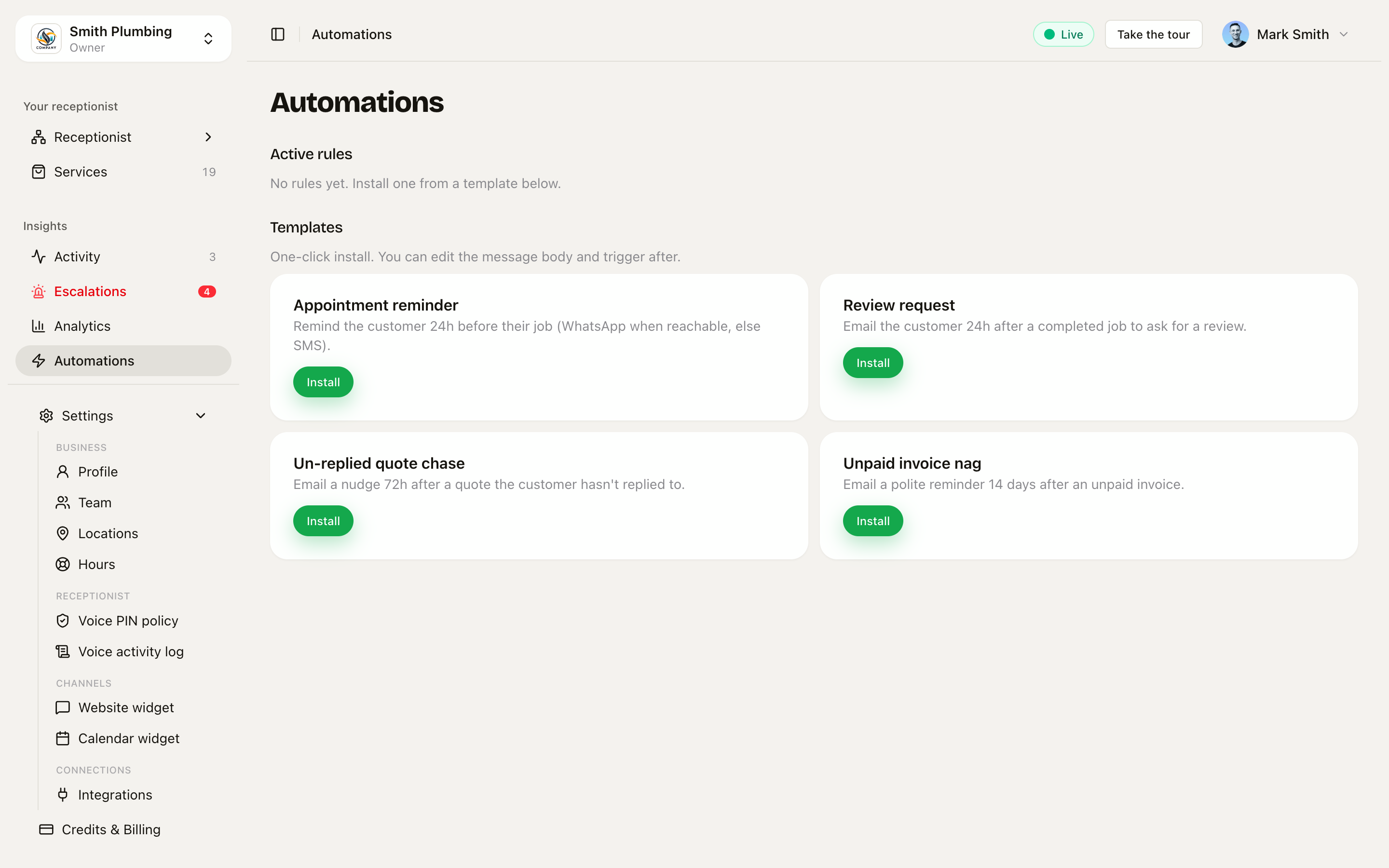 Automations screen
