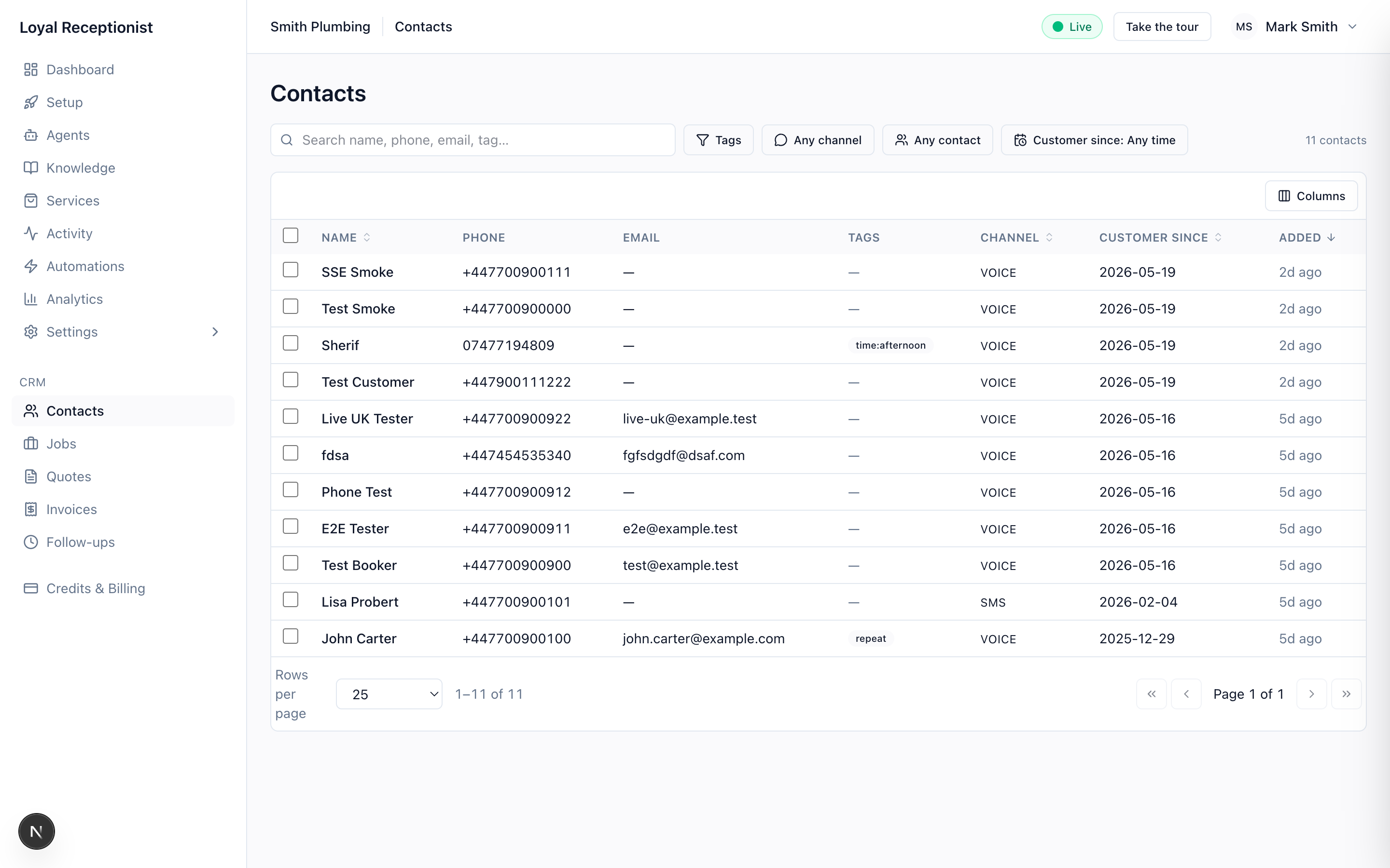 Contacts list