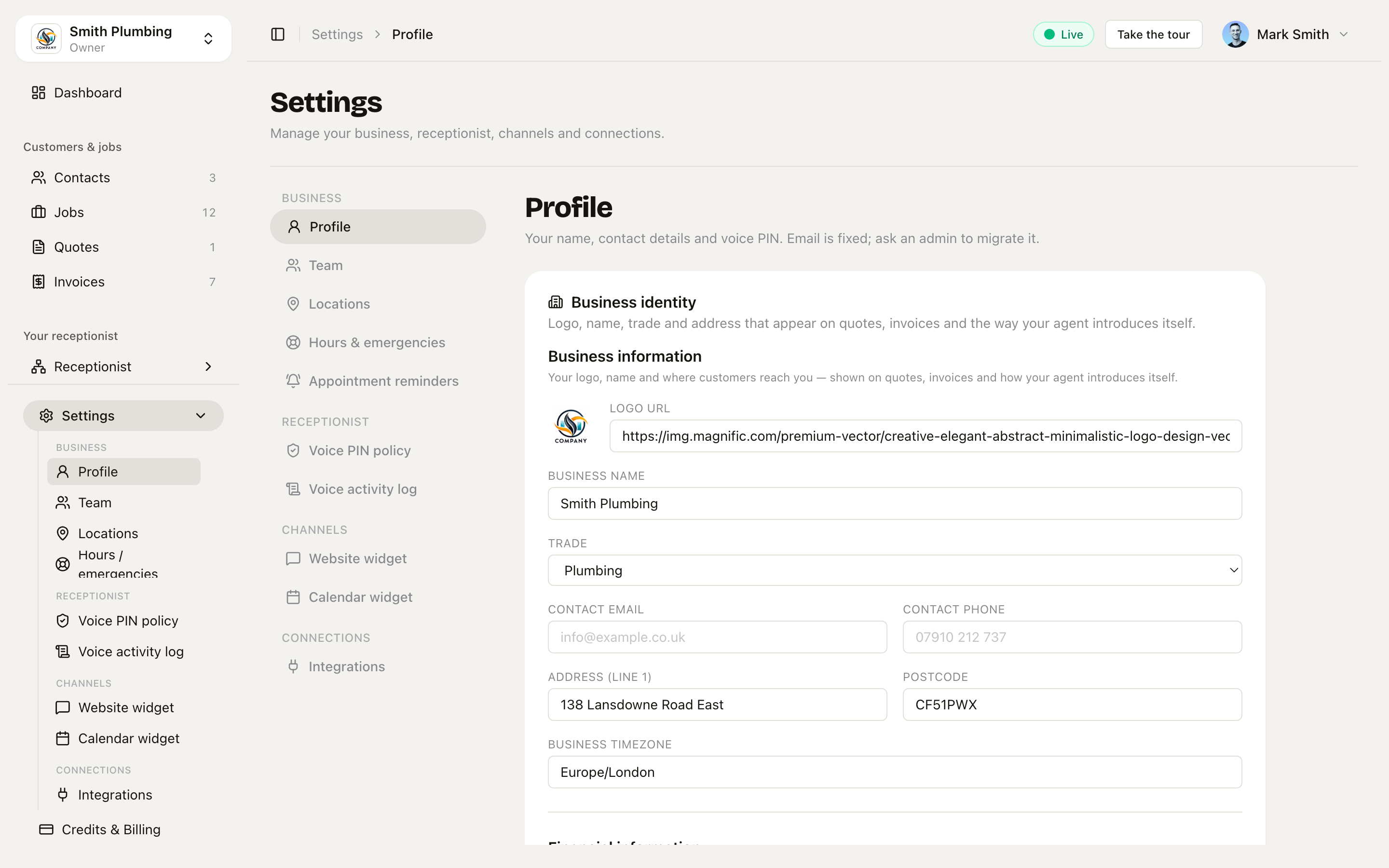 Member profile with skills and depot