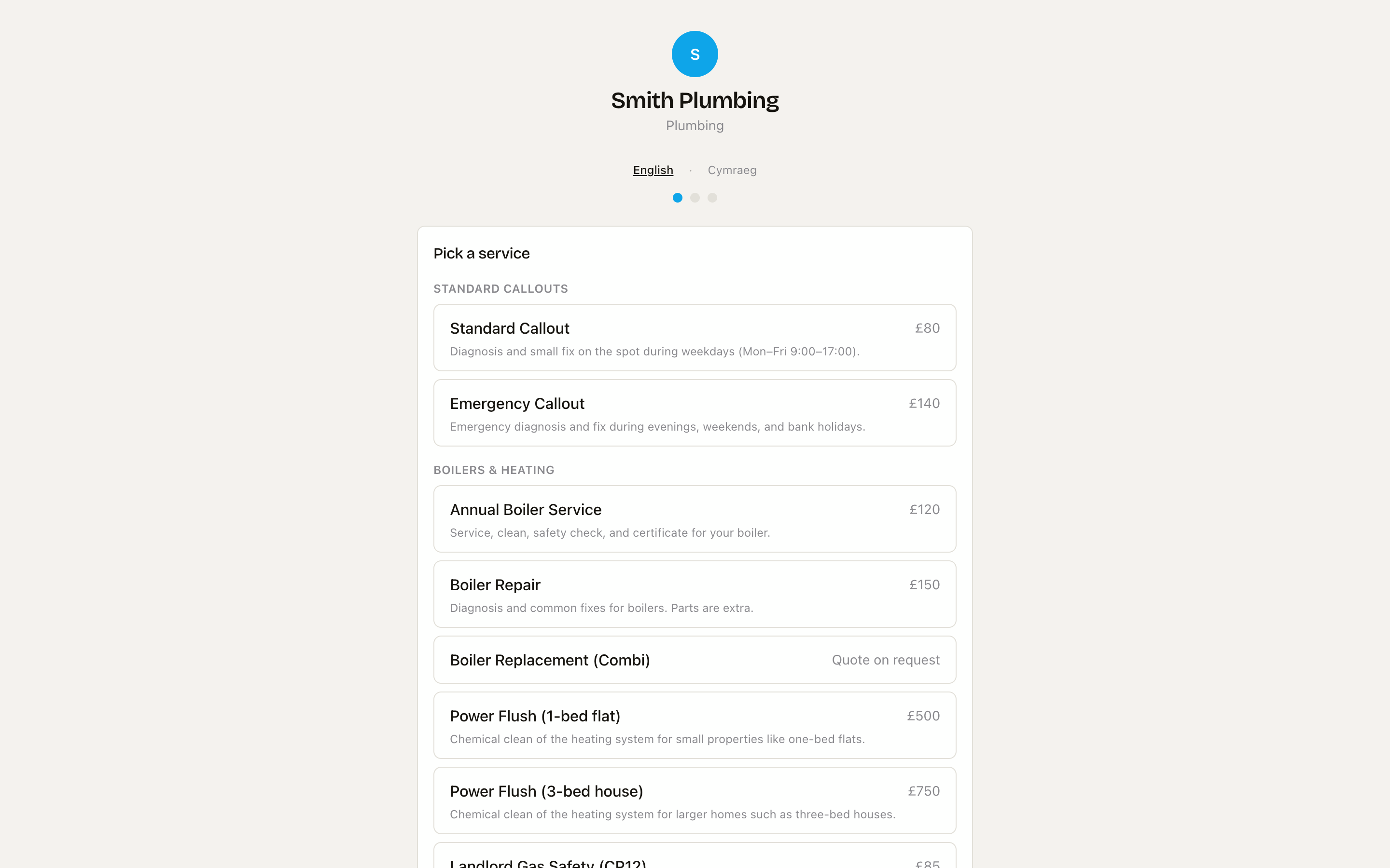 Public booking page