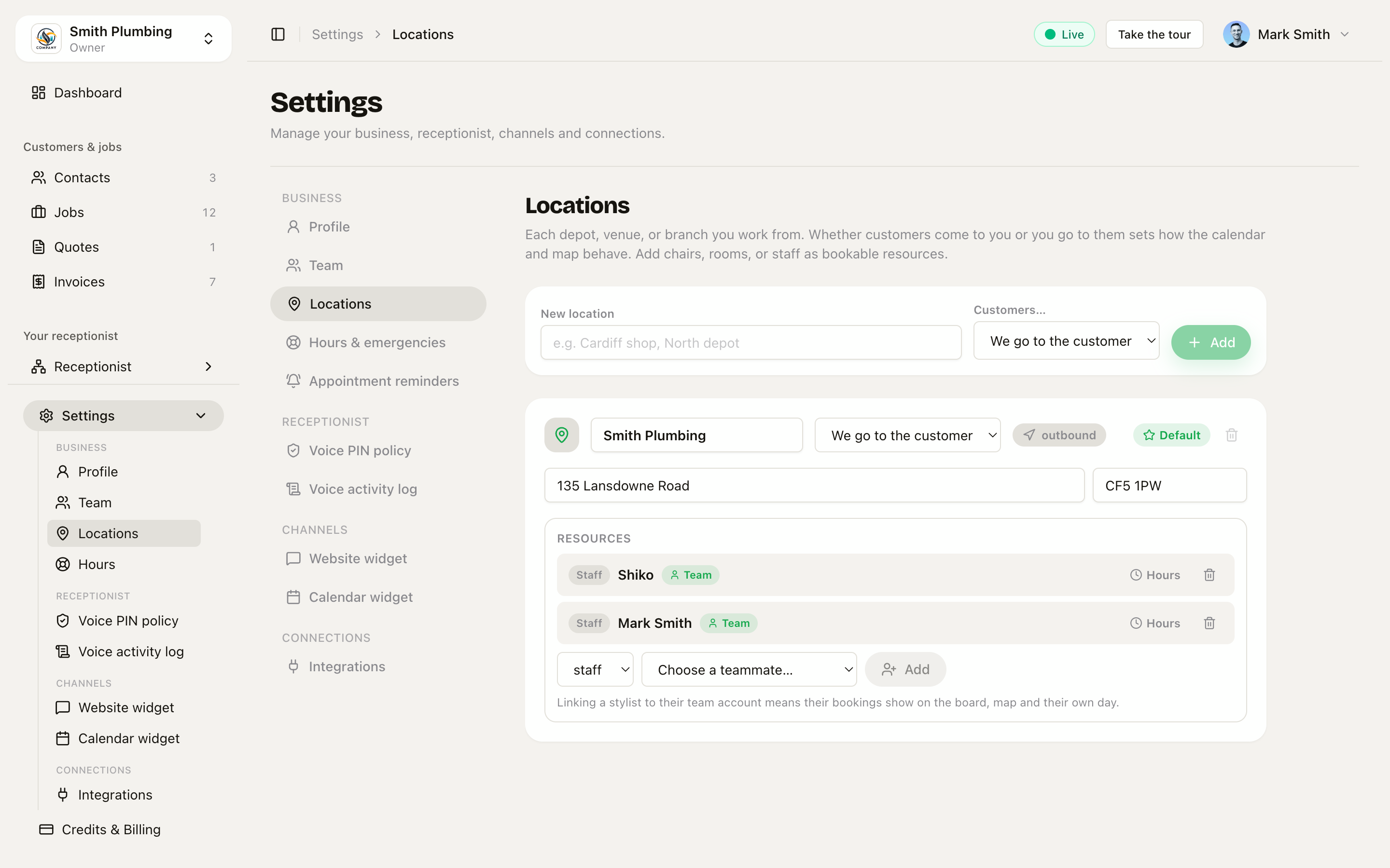 Locations settings