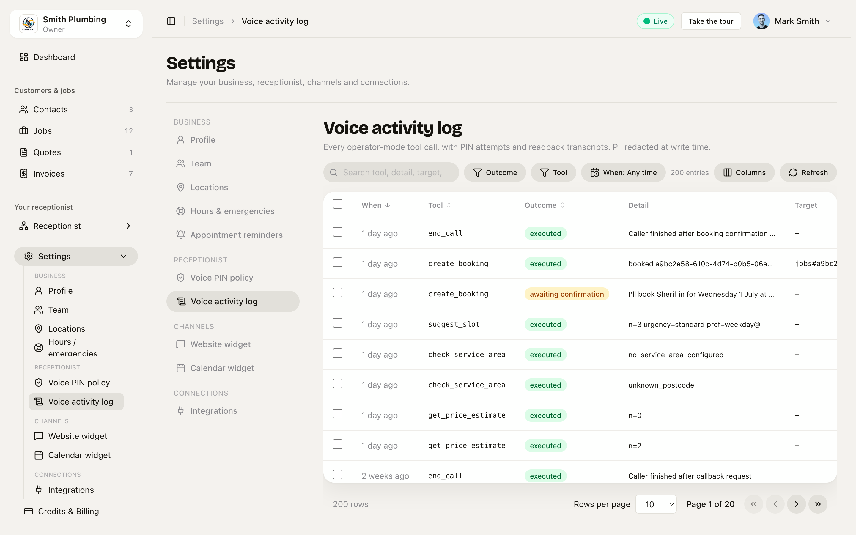 Voice activity log