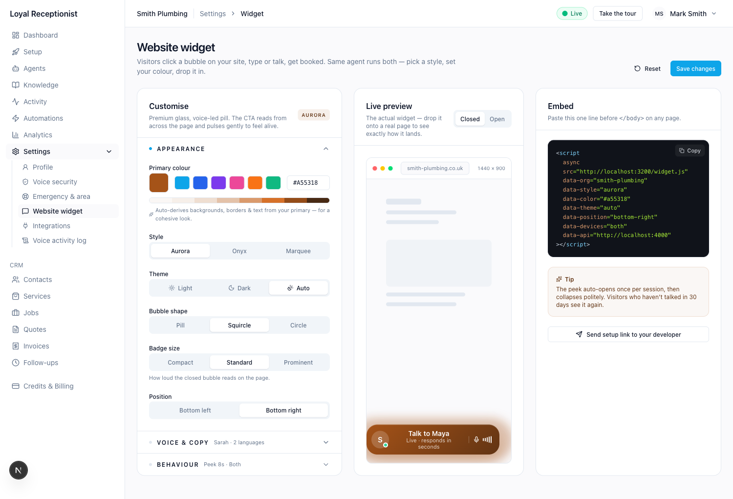 Website widget overview